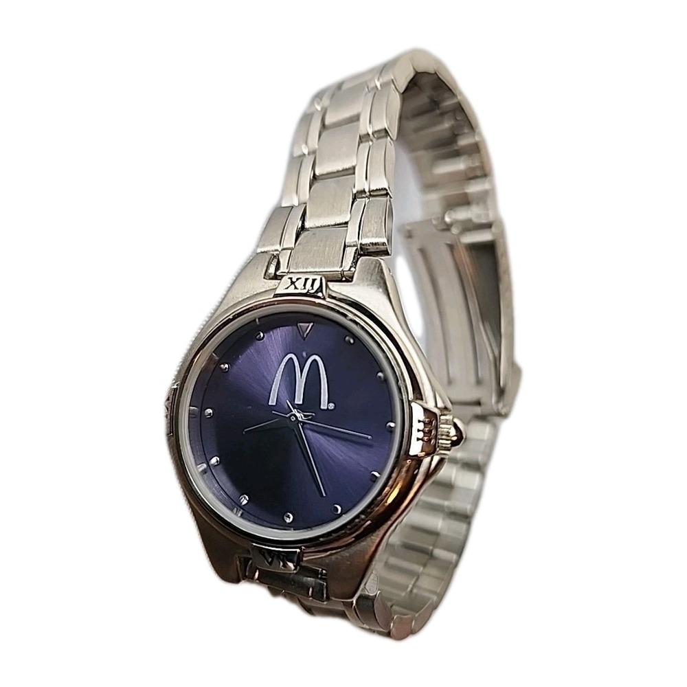 Vintage McDonald's Sweda Quartz Watch Women's Silver w/Blue Face Made‎ Japan EUC